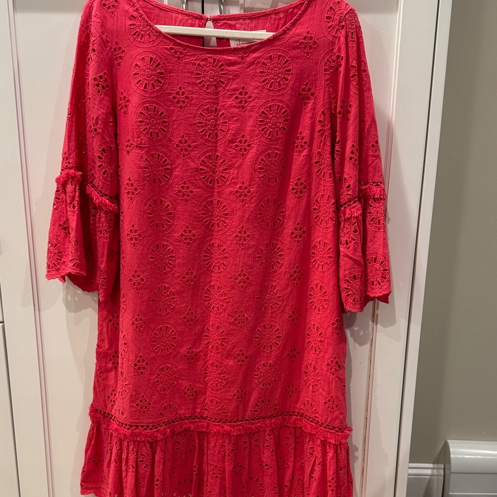 Anthropologie Red Eyelet Mini Dress